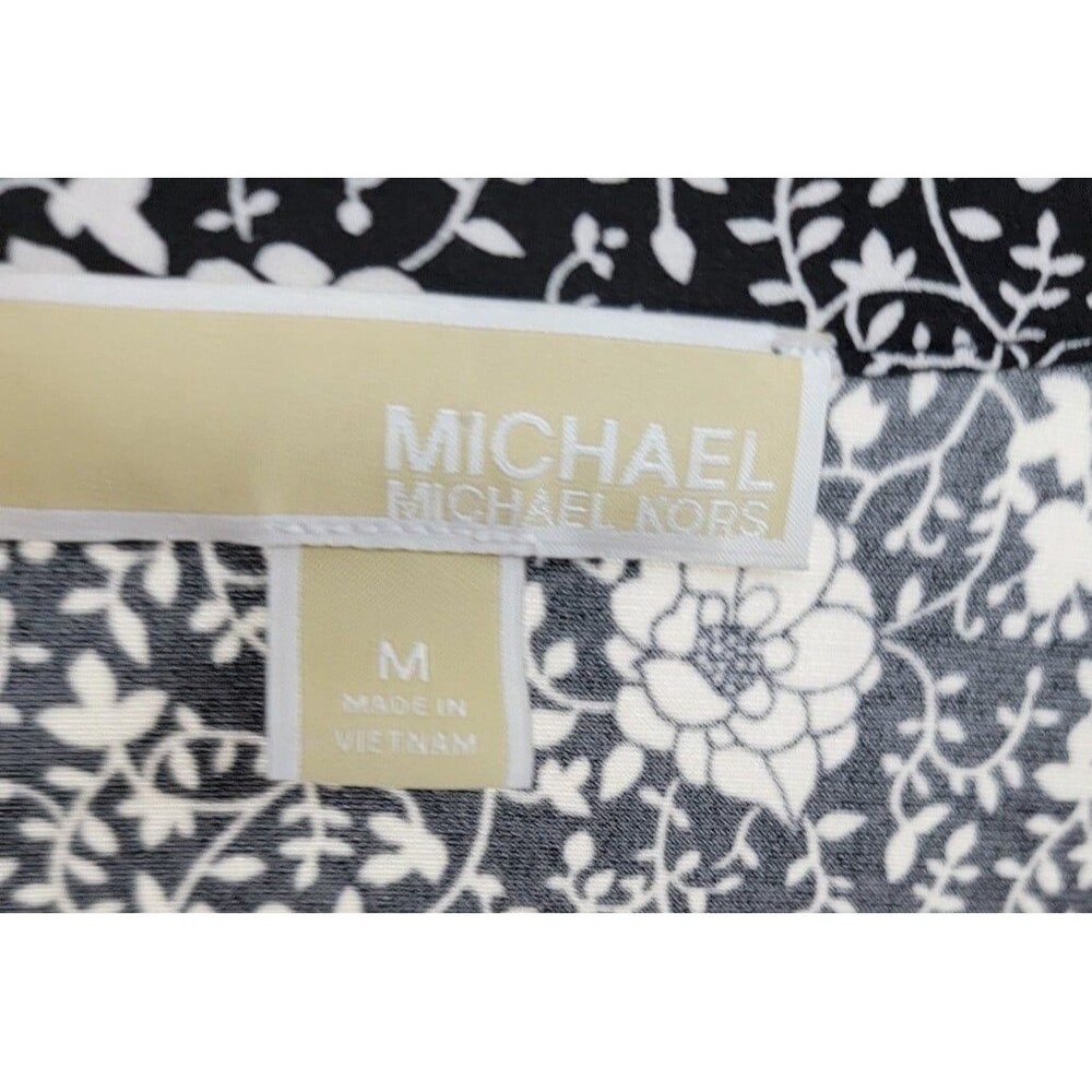MICHAEL KORS BLACK & BONE FLORAL STRETCH BUTTON DOWN MIDI DRESS - Picture 3 of 6